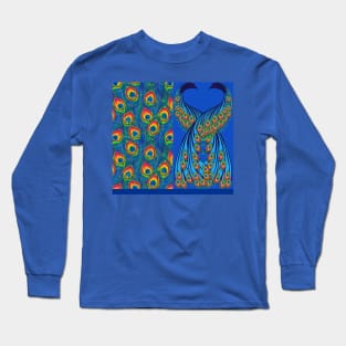 Peacock And Feathers Colorful Paisley Half And Half Long Sleeve T-Shirt